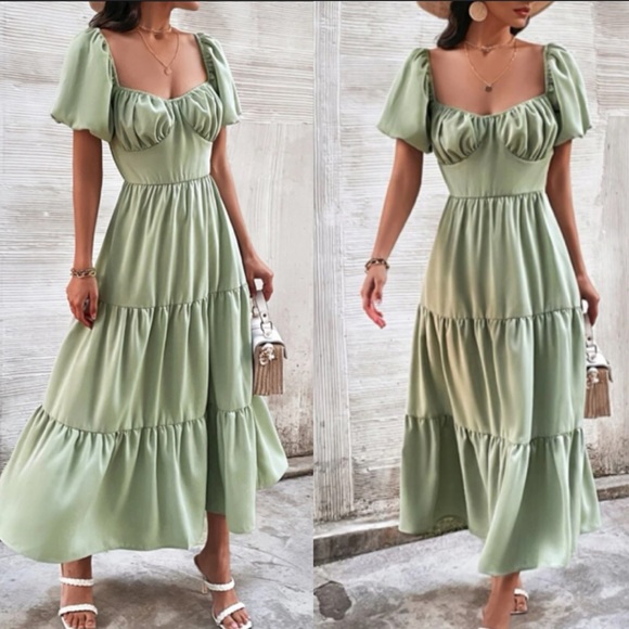 Puff sleeve sweetheart neck dress - Picture 3 of 4